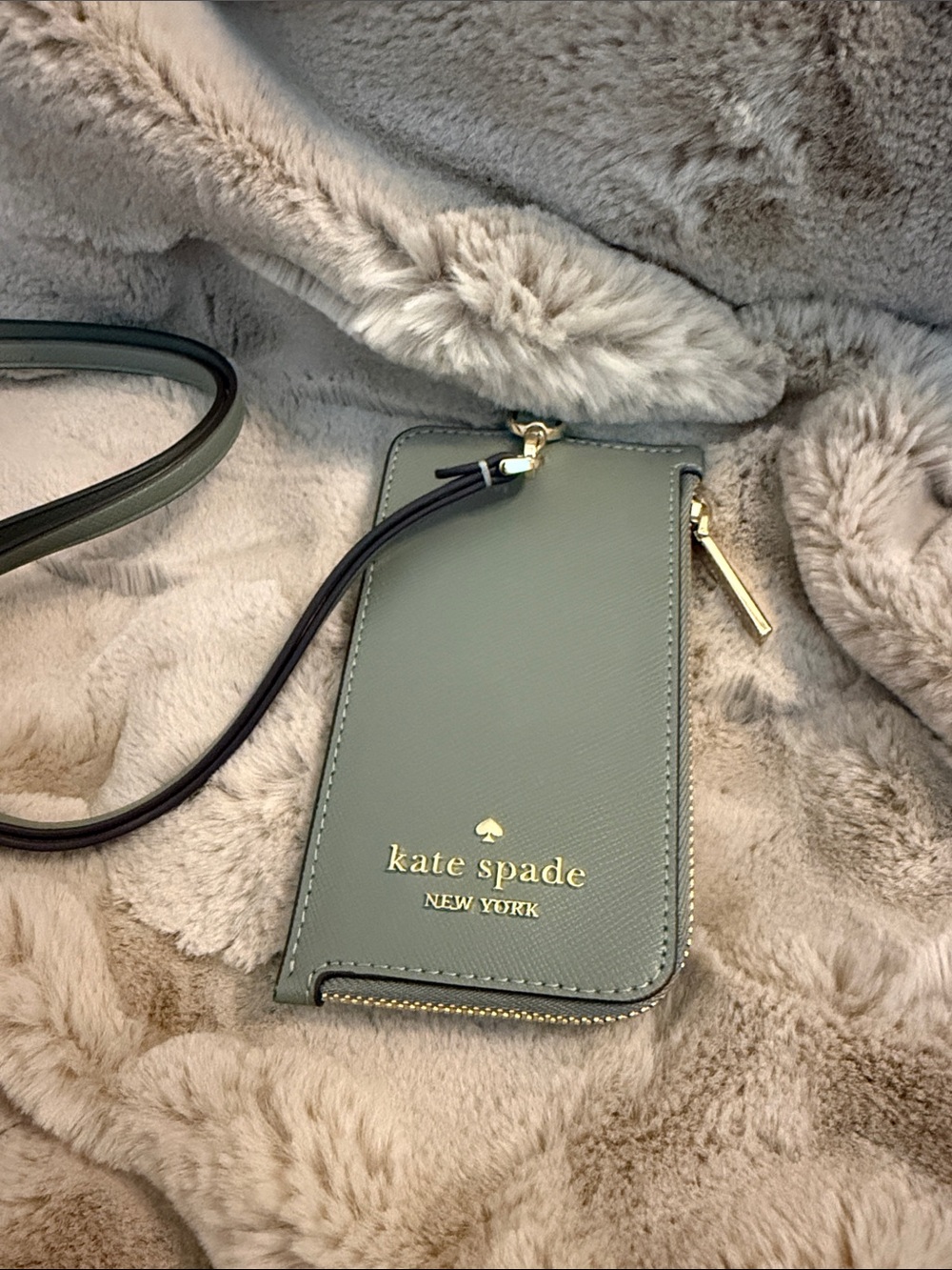kate spade New York Green Leather Crossbody Card & Key Holder with Gold Hardware